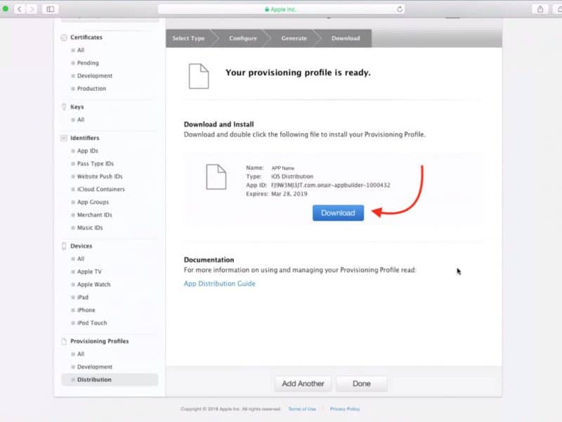 ON AIR Appbuilder - Apple Zertifikate erstellen - Schritt 13.3